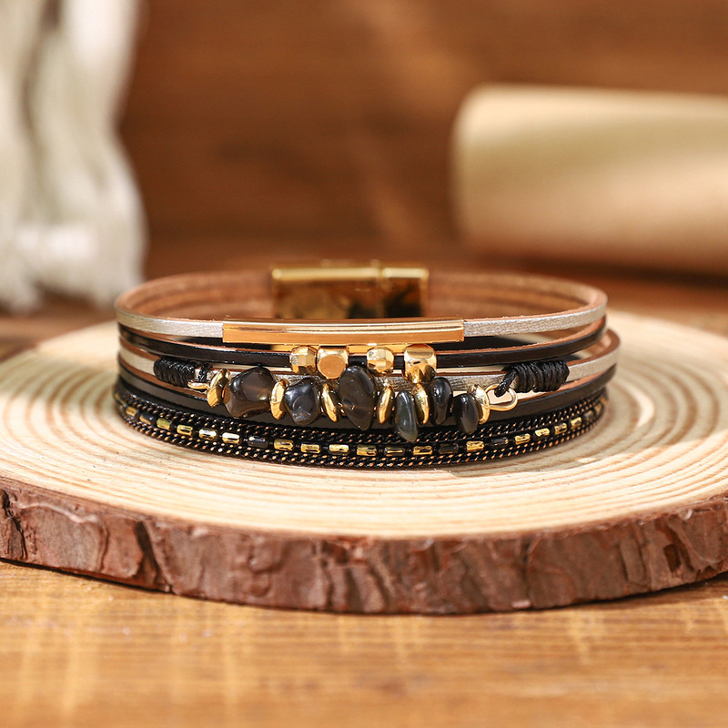 Cross-Border Supply Bohemian Pu Leather Magnetic Buckle Bracelet, Fashionable Multi-Layer Stackable Bracelet, Trendy Jewelry Customization Cross-Border Supply Bohemian Pu Leather Magnetic Buckle Bracelet, Fashionable Multi-Layer Stackable Bracelet, Trendy Jewelry Customization