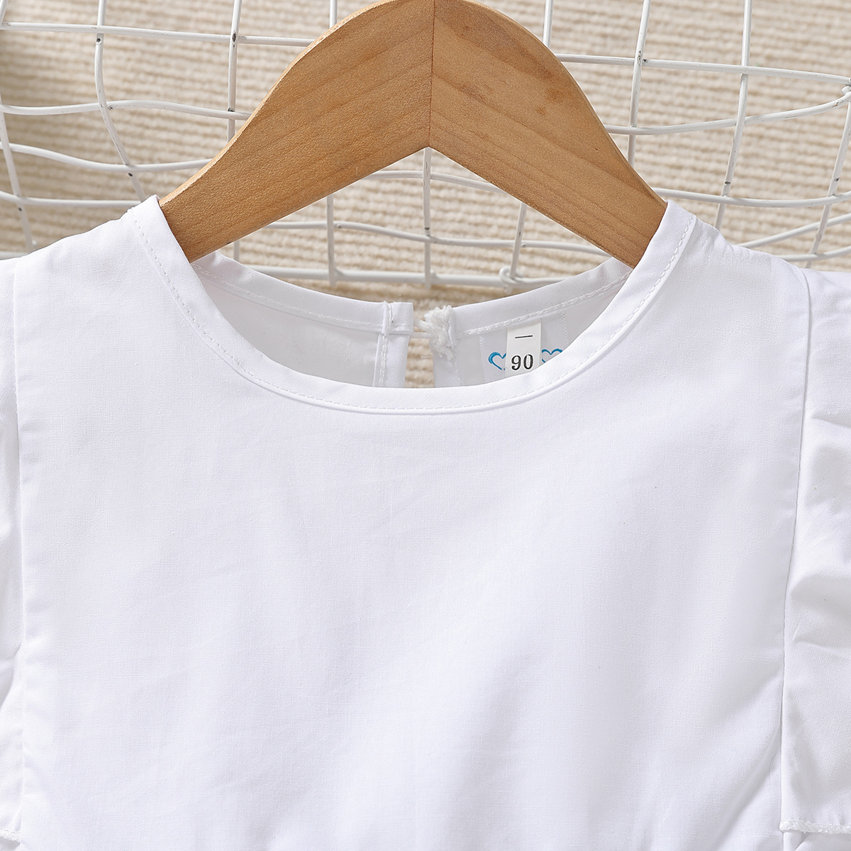 2 Pieces Set Quantity Daily Occasion Round Neck Neckline Simple Style Solid Color Pearl Ruffles Cotton Girls Clothing Sets