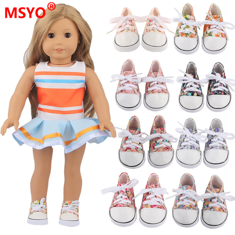 Doll Shoes 18 Inch Girl Doll Canvas Shoes Accessories Summer Doll 7.5cm Floral Canvas Shoes Dress