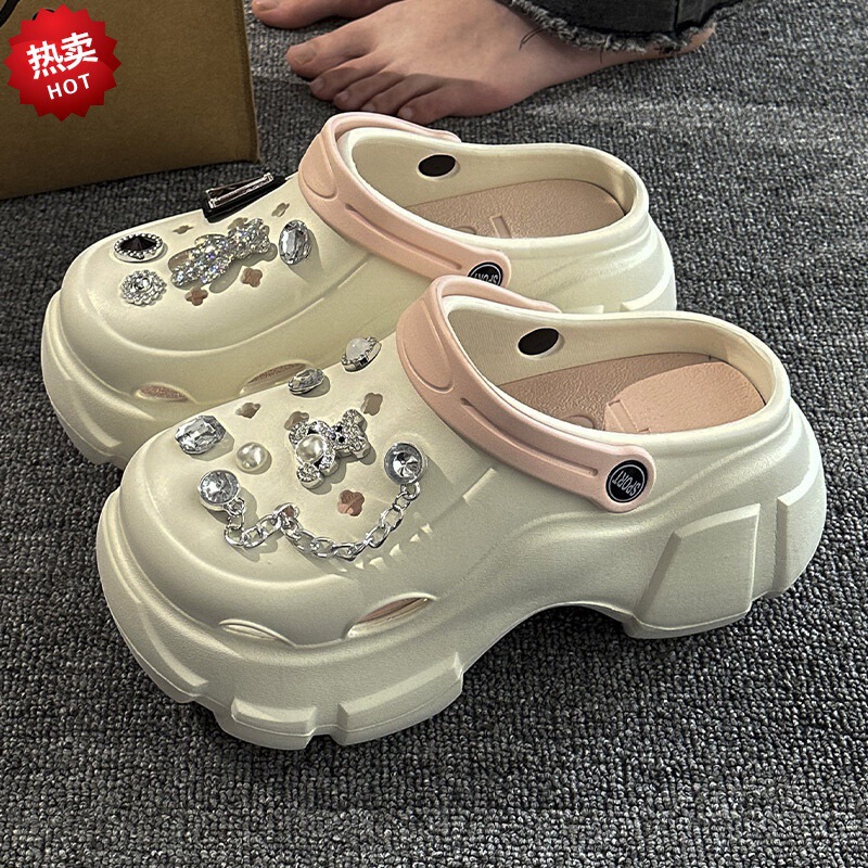 Thick Sole Cave Shoes Women's Summer 2024 New Beach Sandals Outwear Heightening Feeling DIY Slippers