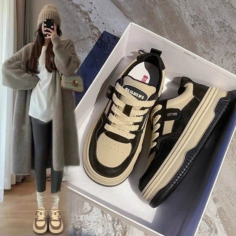 Женские кроссовки на толстой подошве 2024, весна-осень, новая Универсальная Белая обувь, повседневные кроссовки, Женская обувь в стиле ретро в гонконгском стиле