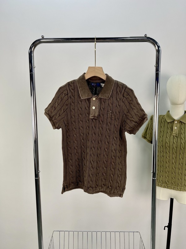 RL25新型馬標刺繍折り襟大麻花水磨は古い復古POLOニット純綿修身半袖を作ります。|undefined