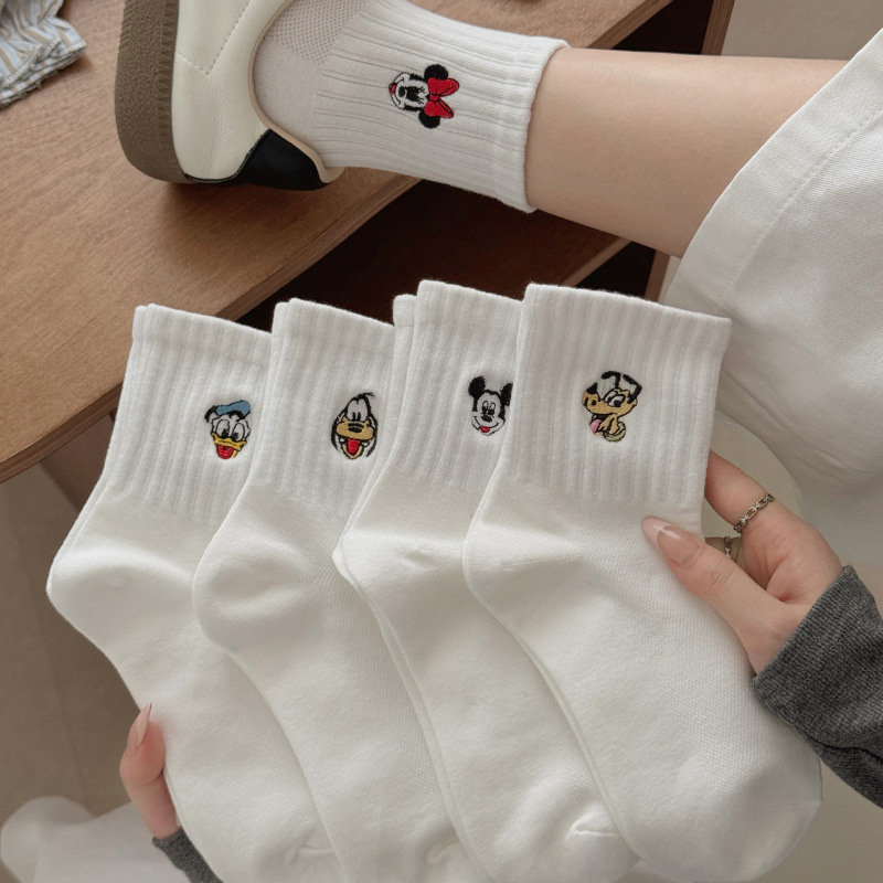 Summer Breathable Mesh White Socks Women's Thin Short Socks Ins Embroidered Cartoon Cartoon Socks for Foreign Trade