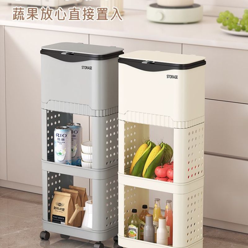 新款厨房垃圾桶家用大容量滑盖可移动双层高款免弯腰专用可置物架|undefined