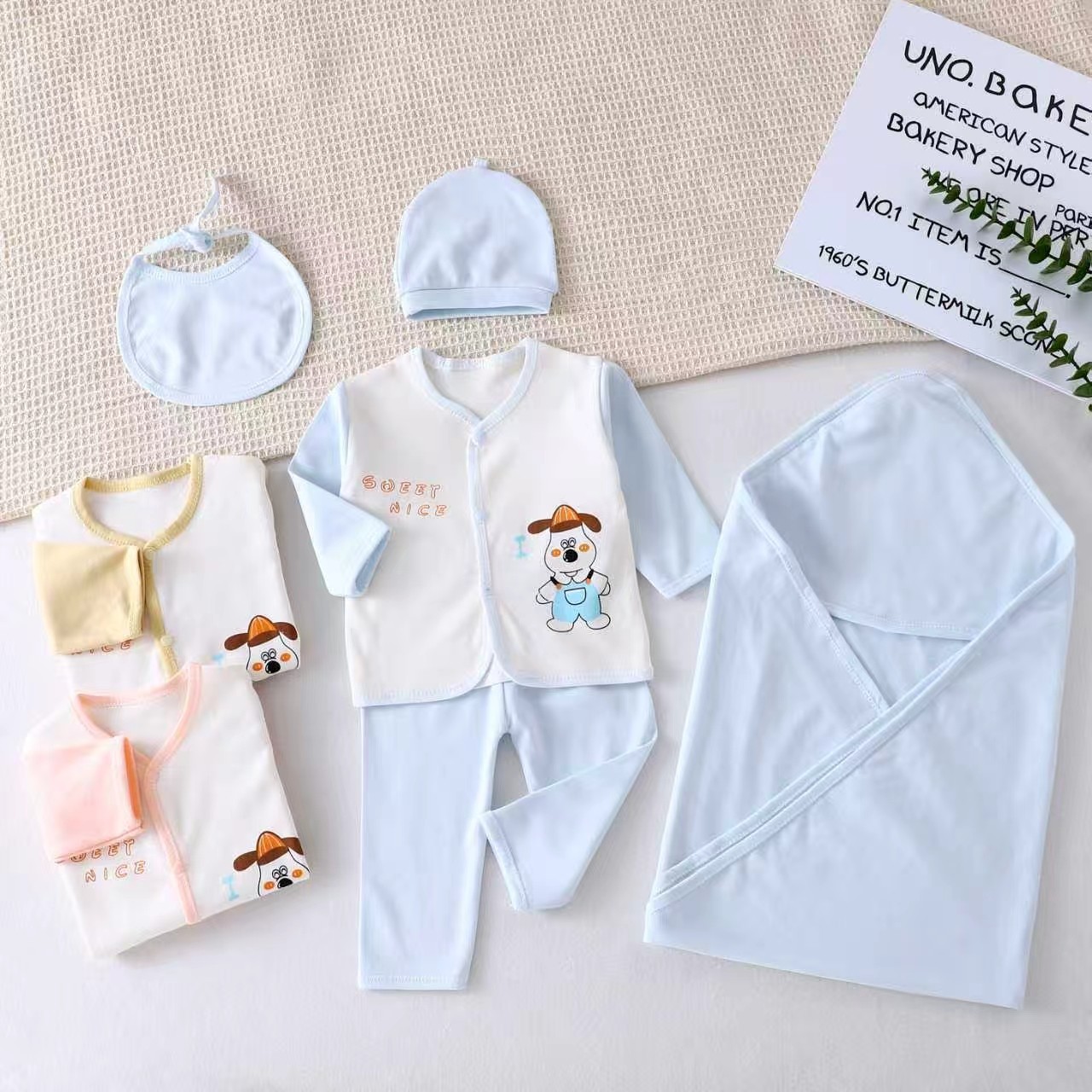 Nuevo nacido sin hueso set de siete piezas baby set de ropa de algodón primavera y otoño suministros recién nacidos luna llena set de cuatro estaciones baby set