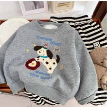 秋冬装新款儿童圆领套头衫卡通加绒上衣男女童一体绒卫衣儿童卫衣