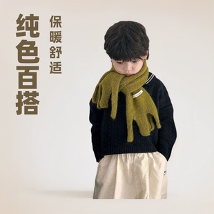 Dopamine Children's Scarf Autumn and Winter Korean Style Warm Solid Color Cloth Label Tassin Knitted Wool Scarf for Boys and Girls