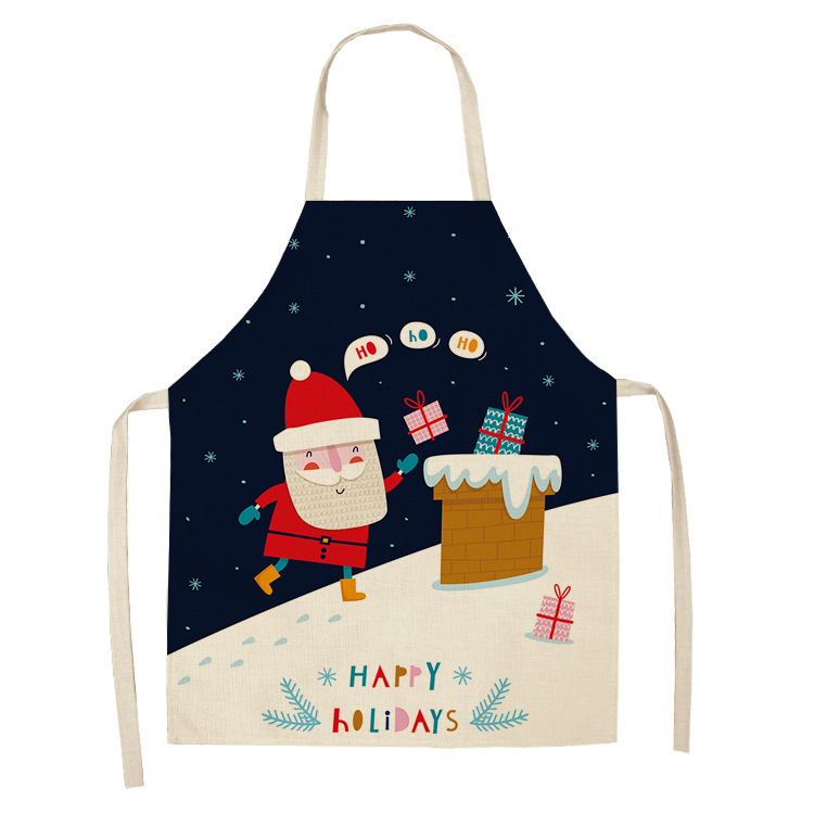 綿麻エプロンのアイデアに似せた新しいクリスマスエプロン漫画サンタクロースエプロン汚れに強いノースリーブエプロン|undefined