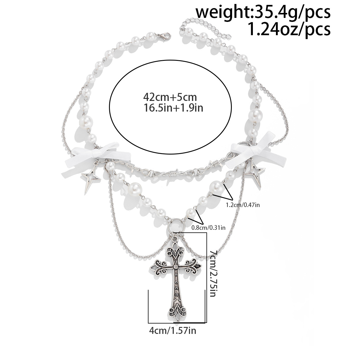 Collana a strati con croce e perle design elegante_voghion.com