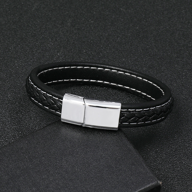 simple casual black woven leather bracelet