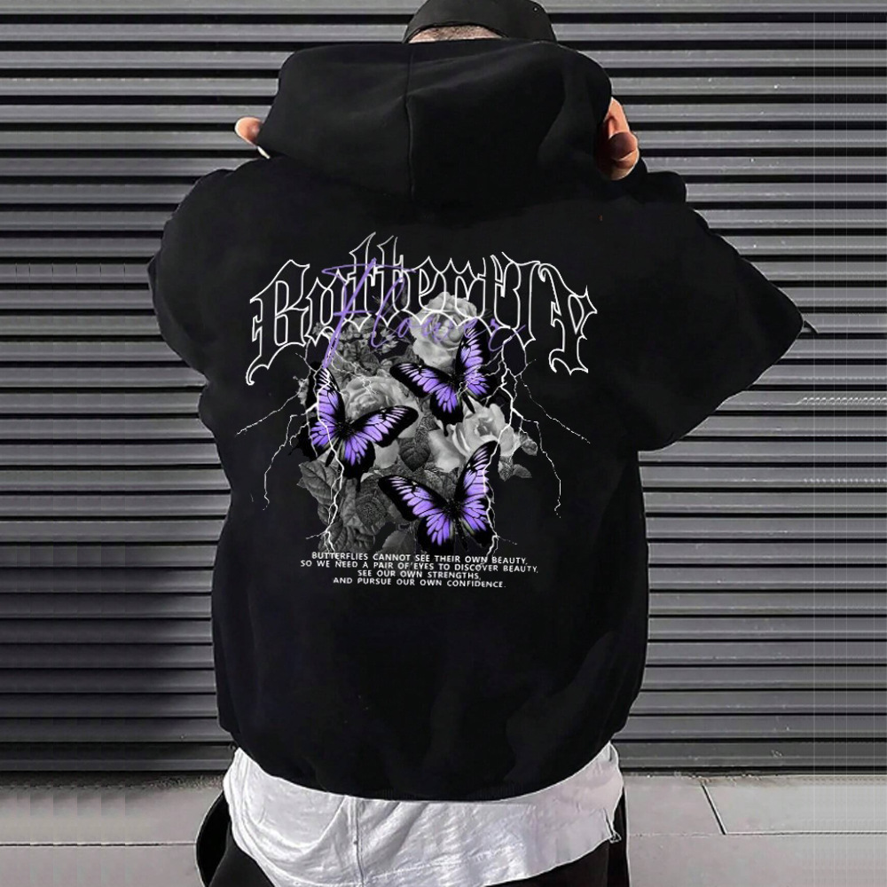 Gothic Men's Hoodie Harajuku Butterfly Print Long Sleeve