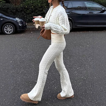 秋新款宽松显瘦直筒长裤厚韩国东大门慵懒绞花高腰阔腿毛衣两件套