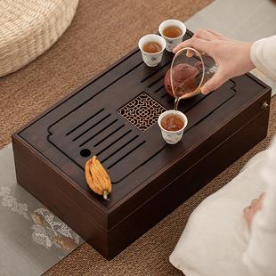 Tea tray multi-functional tea set storage box integrated small household tea table Sea simple storage bamboo bamboo box dry bubble tray