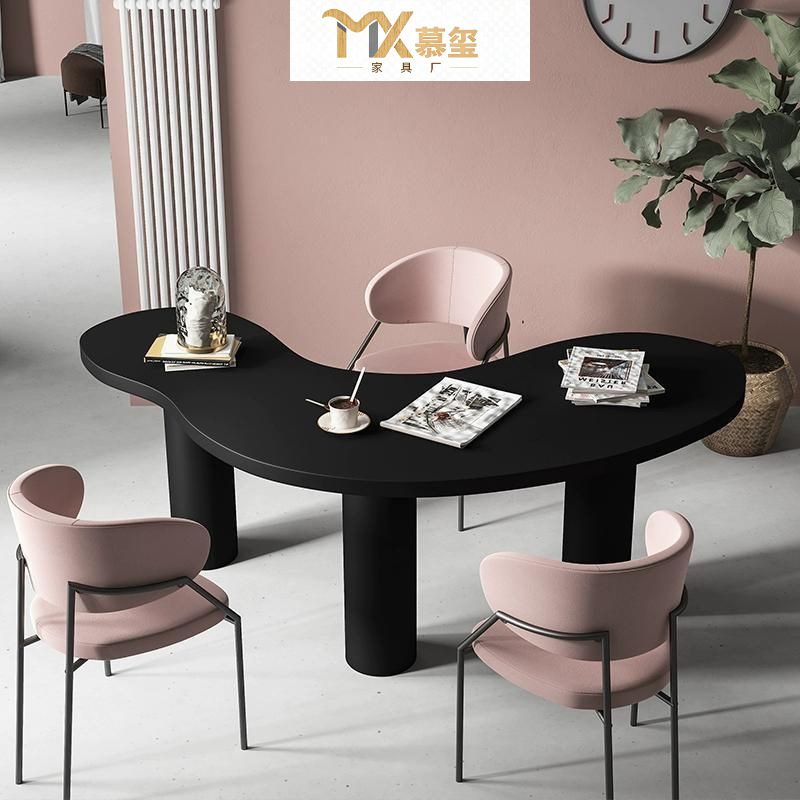 Cream Minimalist Desk Solid Wood Desk Curved Creative Computer Desk Designer Home Single Special-Shaped High-End