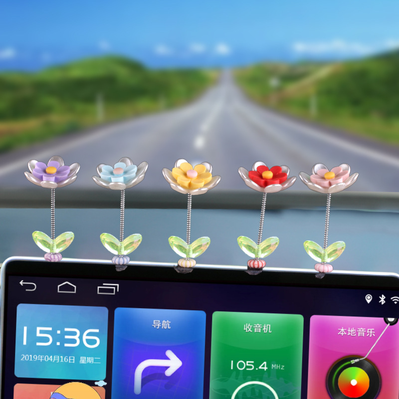 Nuevo producto lindo sacudiendo la cabeza margarita decoración del coche flores frescas decoración del espejo retrovisor de la consola central del coche