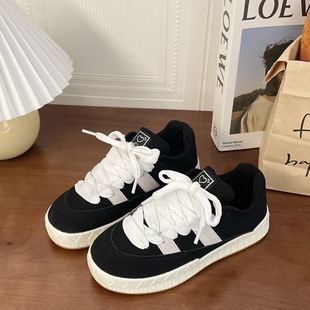 Autumn ins Hong Kong Style Retro Couple Bread Black Shoes ulzzang Trendy Student Casual Sports Skate Shoes Men