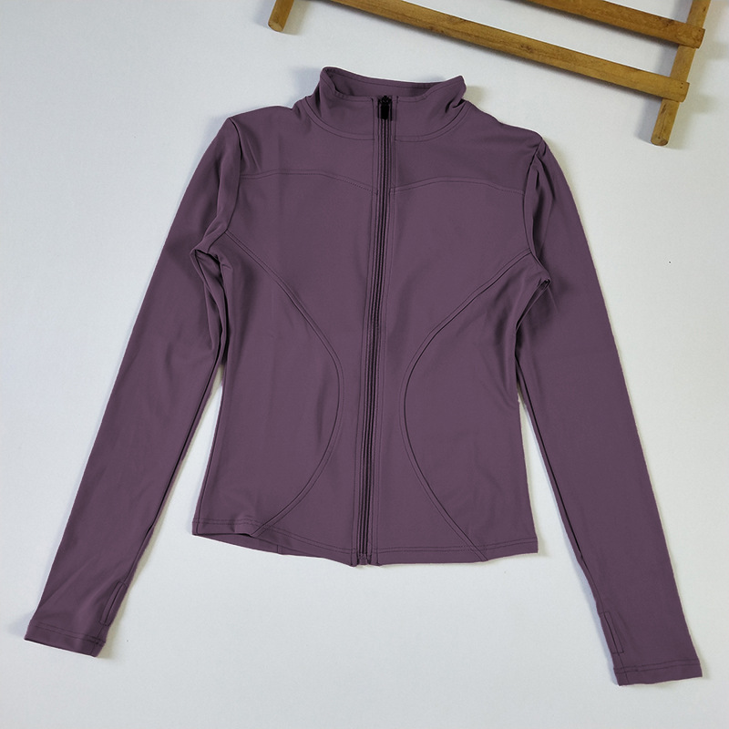 Chaqueta de yoga delgada con cuello alto con cremallera, protección solar delgada, ciclismo al aire libre, ropa deportiva, ropa de gimnasia, top de carrera de secado rápido