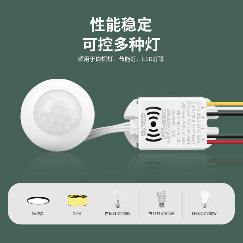 Módulo de inducción de radar infrarrojo humano con interruptor de sonda de retardo inteligente lámpara LED pasillo escalera de alta potencia image 3