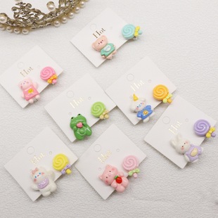 New children's cartoon frog bear earless ear clip girl baby lollipop anti-pain earrings