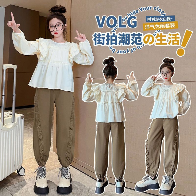 Traje de niña otoño 2024 nuevo estilo estilo estilo occidental niña mediana niño de mediana edad manga larga primavera y otoño encaje casual traje de dos piezas