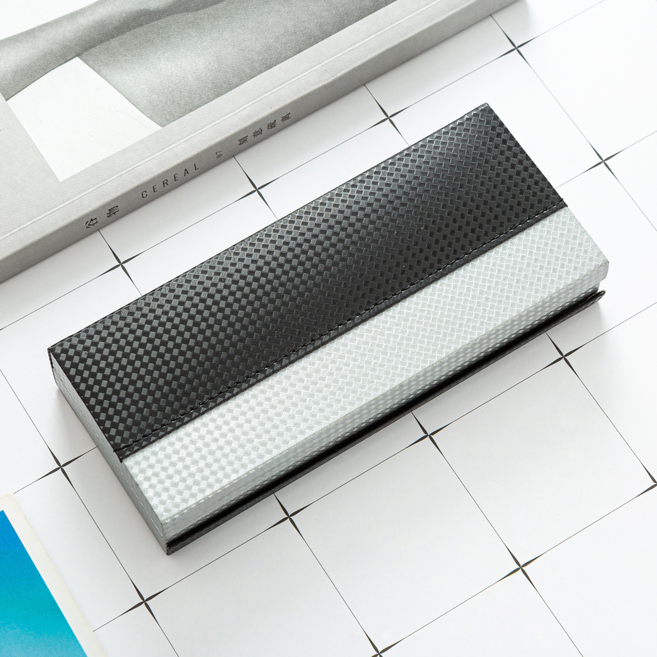 Fabricantes comerciales de fibra de carbono caja de embalaje de bolígrafo caja de regalo PU caja de publicidad logotipo de impresión