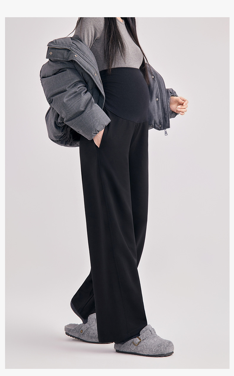 Umstandshosen für Herbst und Winter, hoch geschnitten, mit weitem Bein, gerade geschnitten, dick und warm, für schwangere Frauen, Freizeit-Hosen. – Detail 13