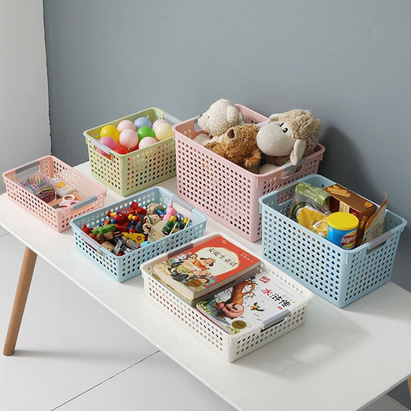Cesta de almacenamiento de plástico, caja de almacenamiento de artículos diversos de escritorio, cesta de almacenamiento de juguetes para aperitivos para jardín de infantes, cesta pequeña que se puede apilar