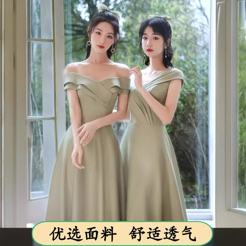 Satin Bridesmaid Dress 2025 New Sister Group Can Usually Wear High-End Niche Dress Graduation Evening Dress Women's Spring Satin Bridesmaid Dress 2025 New Sister Group Can Usually Wear High-End Niche Dress Graduation Evening Dress Women's Spring