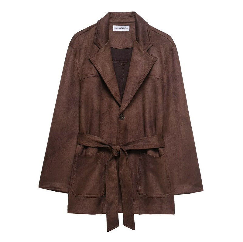 Taop&Za Early Autumn New Women's Commuter Fashion Belt Suede Effect Jacket 4968221