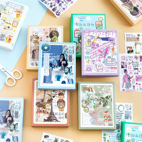 Message, Sanskrit poems and dreams, 50 boxed stickers, 6 cute retro ins handbook collages and paper materials