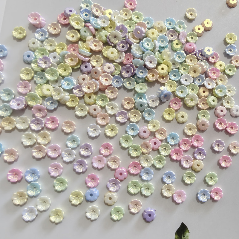 Trendy Nail Art Imitation Shell Bowl Flower 7mm Small Flower Nail Stickers Gold Iridescent Flat Flower DIY Jewelry Accessories