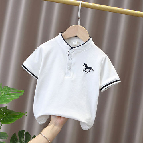 T063-Stand collar embroidered horse Polo versatile stand collar loose British style knitted trend