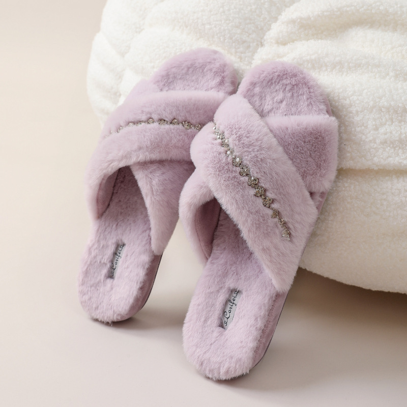 Light Luxury Women's Autumn And Winter Plush Home Slippers With Simple Style_voghion.com