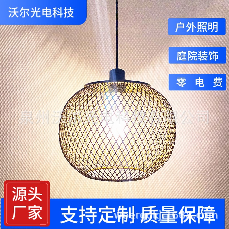 亚马逊热销镂空太阳能铁网吊灯 户外庭院灯 复古乡村爱迪生灯泡灯