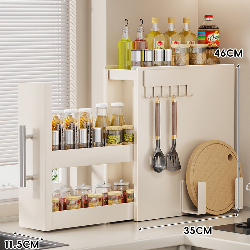 Organizador Extraíble de Condimentos Estrecho Multicapa de Acero al Carbono Sin Perforación para Encimera de Cocina image 12