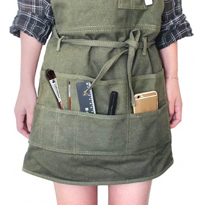 藝術(shù)家帆布圍裙帶口袋畫圍裙可調(diào)節(jié)頸帶/腰部系帶畫家圍裙