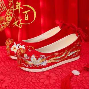 Summer Wedding Shoes Ethnic Style Retro Xiuhe Cloth Shoes Xiuhe Wedding Shoes Ancient Style Shoes DIY Groom's Flower Pot Sole