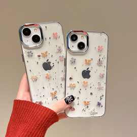 蝴蝶花朵苹果17pro银箔滴胶手机壳适用于苹果16pm新款防摔iphone