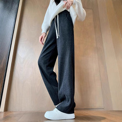 人字柄ワイドパンツ レディース 秋 2025 新作 裏起毛ストレートパンツ 背の高い方向け ロングパンツ 細身バナナパンツ