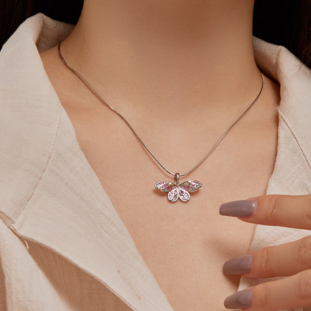 13g Weight Zircon Inlay Material Necklace Classification cable chain Chain Type 1 Piece Quantity Daily, Street Occasion 925 Sterling Silver Material Water Droplets, Heart Shape, Butterfly Pattern Women's Gender Inlay Design Simple Style Style 925 Sterling Silver Zircon Cable Chain Inlay Water Droplets Heart Shape Butterfly Necklace 2