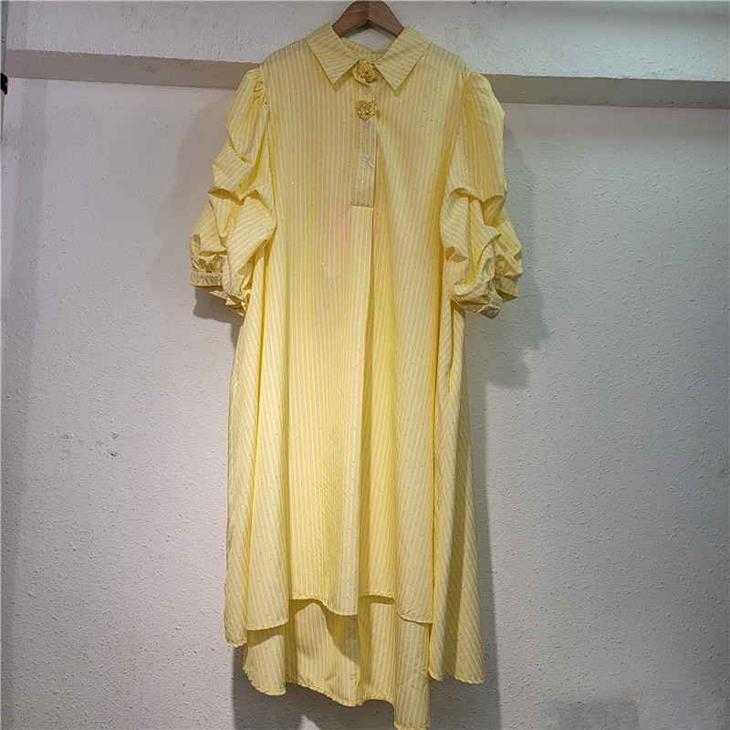 Diseño coreano sensación de burbuja de manga empalmado estriado vestido de manga media 2026 primavera nuevo vestido largo simple image 2