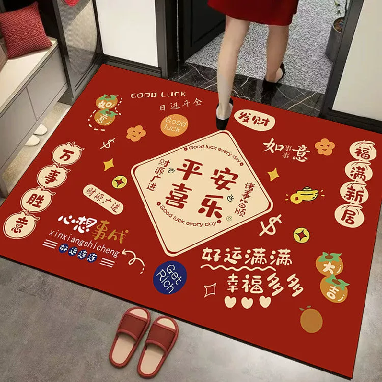Новогодний красный дверной коврик в китайском стиле, простой напольный коврик для входной двери, домашний красный праздничный коврик для входной двери, нескользящий коврик для ног