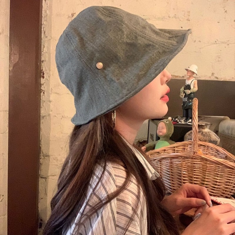 日系复古纯色渔夫帽子女早秋薄款休闲盆帽大帽檐显脸小遮阳水桶帽|undefined