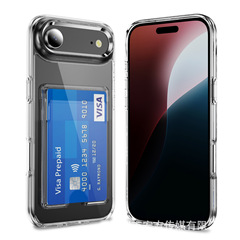 iPhone17クリスタルクリア縦型カード収納スマホケース、Apple16シンプル耐衝撃、Samsung S25Ultra保護ケースに適用