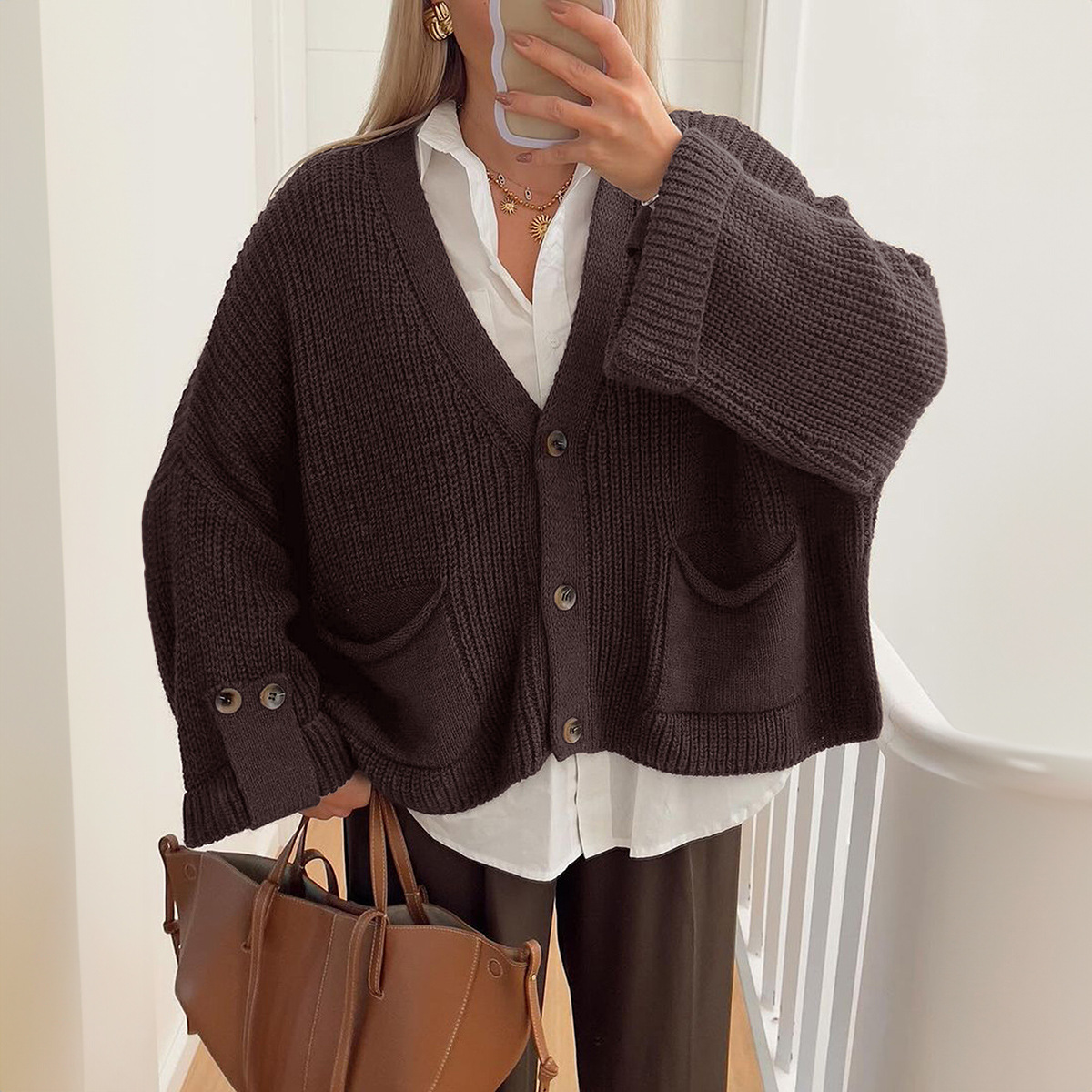 Kaikuo2025 otoño y invierno transfronterizos de mujeres europeas y estadounidenses cardigan de cuello en V botón casual suéter de estilo retro mujer Amazon