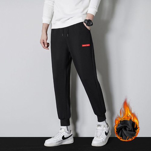 Autumn/Winter Fleece Lined Men's Casual Pants Korean Style Bootcut Pants Plus Size Loose Men's Ankle Pants Men's Sports Lounge Pants