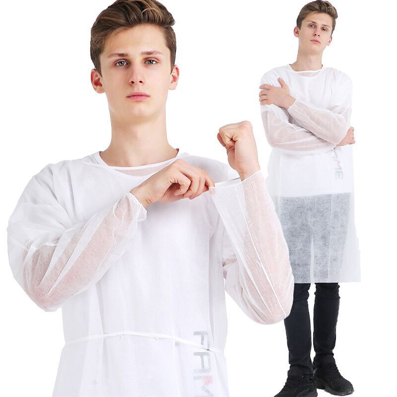 2021新款一次性PE淋膜PP无纺布35克面料 level1 隔离衣 黄白两色