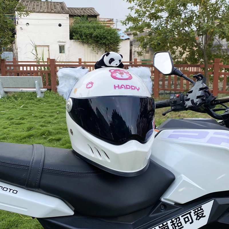 Cute White/Black Cat Ear Helmet Decoration Motorcycle Ski Helmet Accessory
