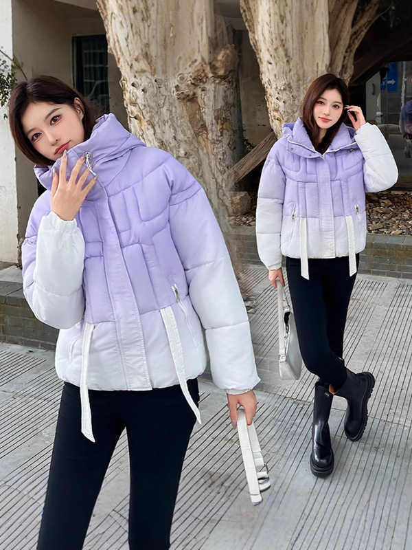 跨境棉衣2025新款渐变色棉服女美式棉袄学生连帽冬装外套加厚外套|undefined