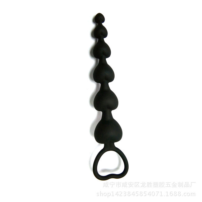 Heart-Shaped Silicone Anal Beads, Soft Flexible Unisex Adult Toy, Black — detail image 4